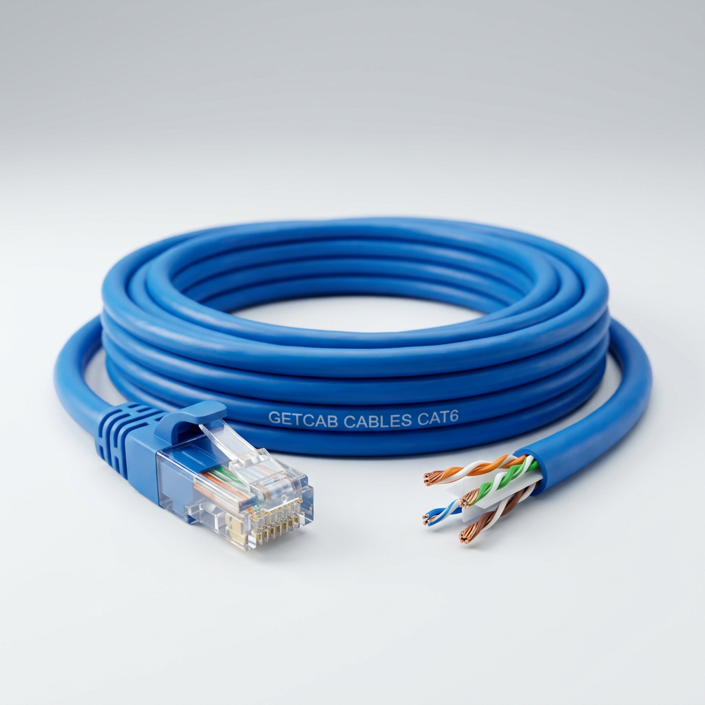 GETCAB CAT6 LAN cable with GETCAB CABLES printed on the jacket