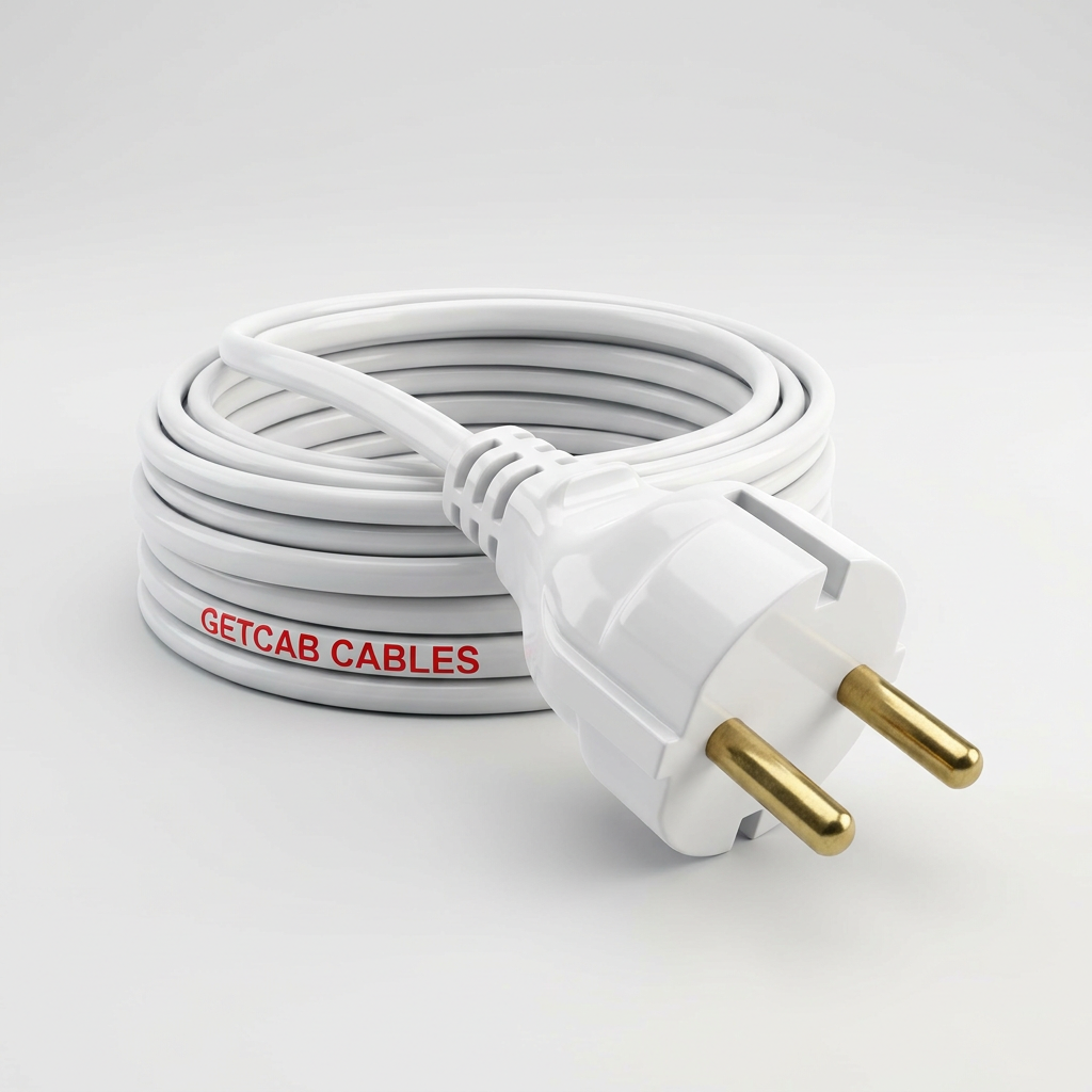 GETCAB Indian 2-pin cord with GETCAB CABLES printed on the jacket