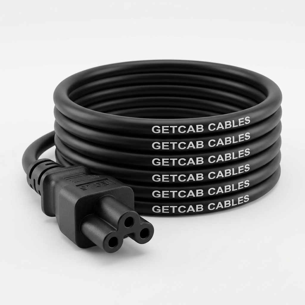 GETCAB Laptop power cord with GETCAB CABLES printed on the jacket